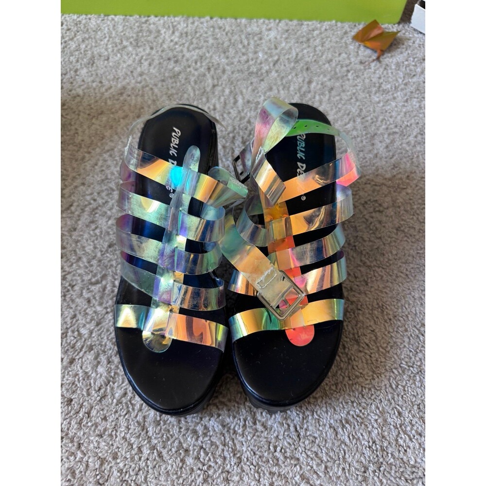 Public Desire Holographic Platform Sandals Size 5 Festival Rave Shoes